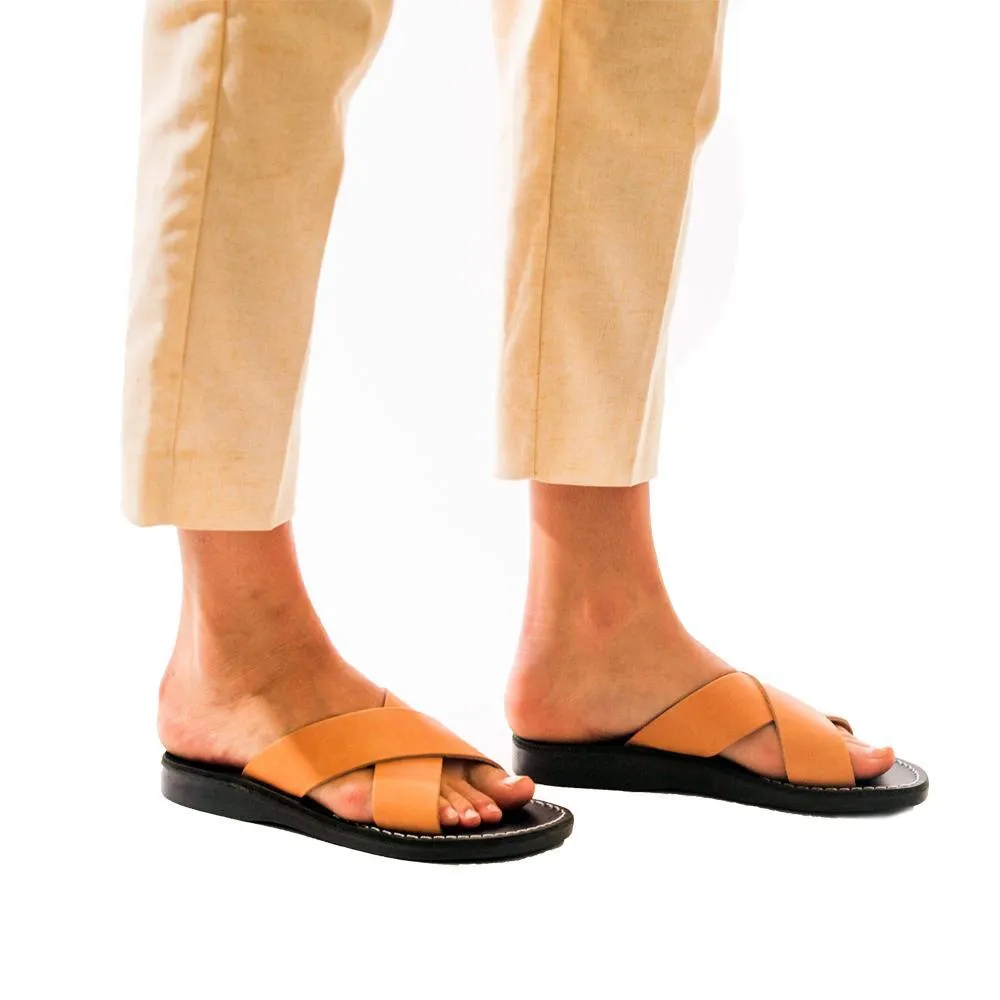 Elan - Leather Cross Strap Sandal | Black Tan