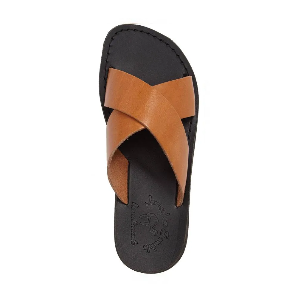 Elan - Leather Cross Strap Sandal | Black Tan