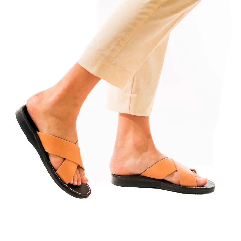 Elan - Leather Cross Strap Sandal | Black Tan