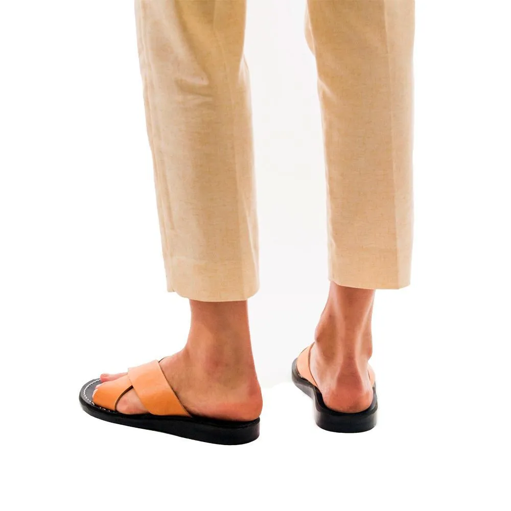 Elan - Leather Cross Strap Sandal | Black Tan
