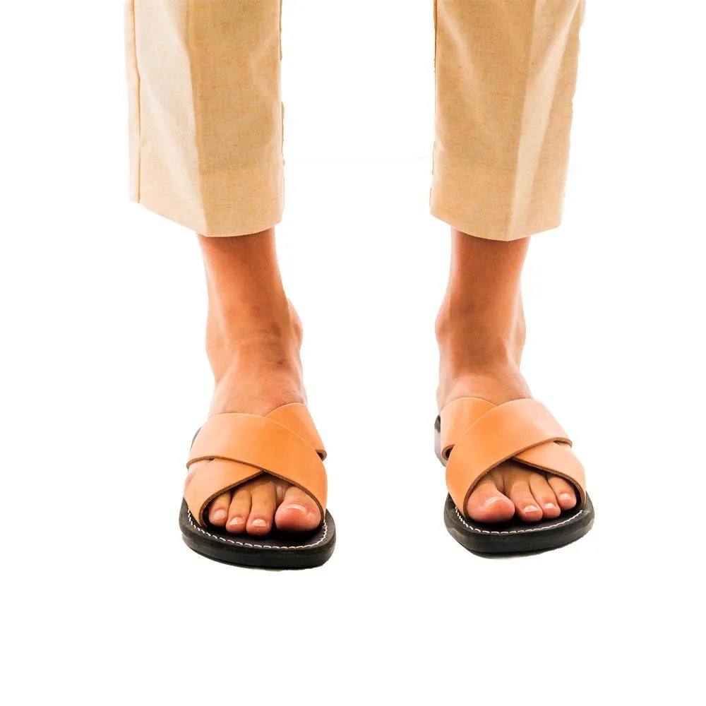 Elan - Leather Cross Strap Sandal | Black Tan