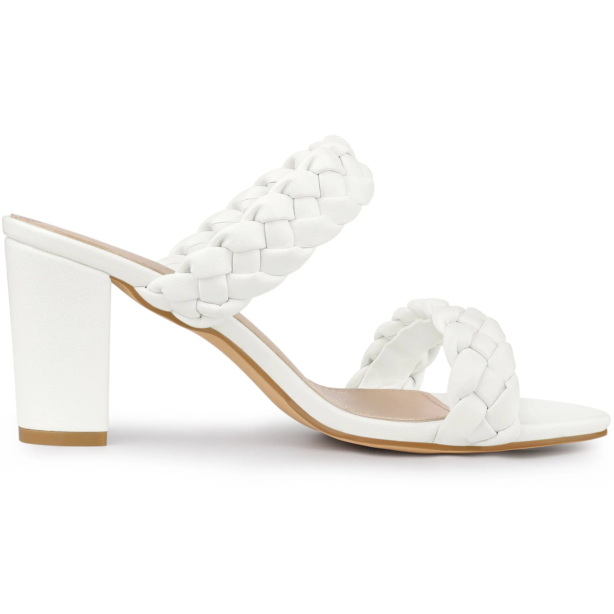 Elegant Open Toe Slip On Braided Chunky Heel Slide Sandals