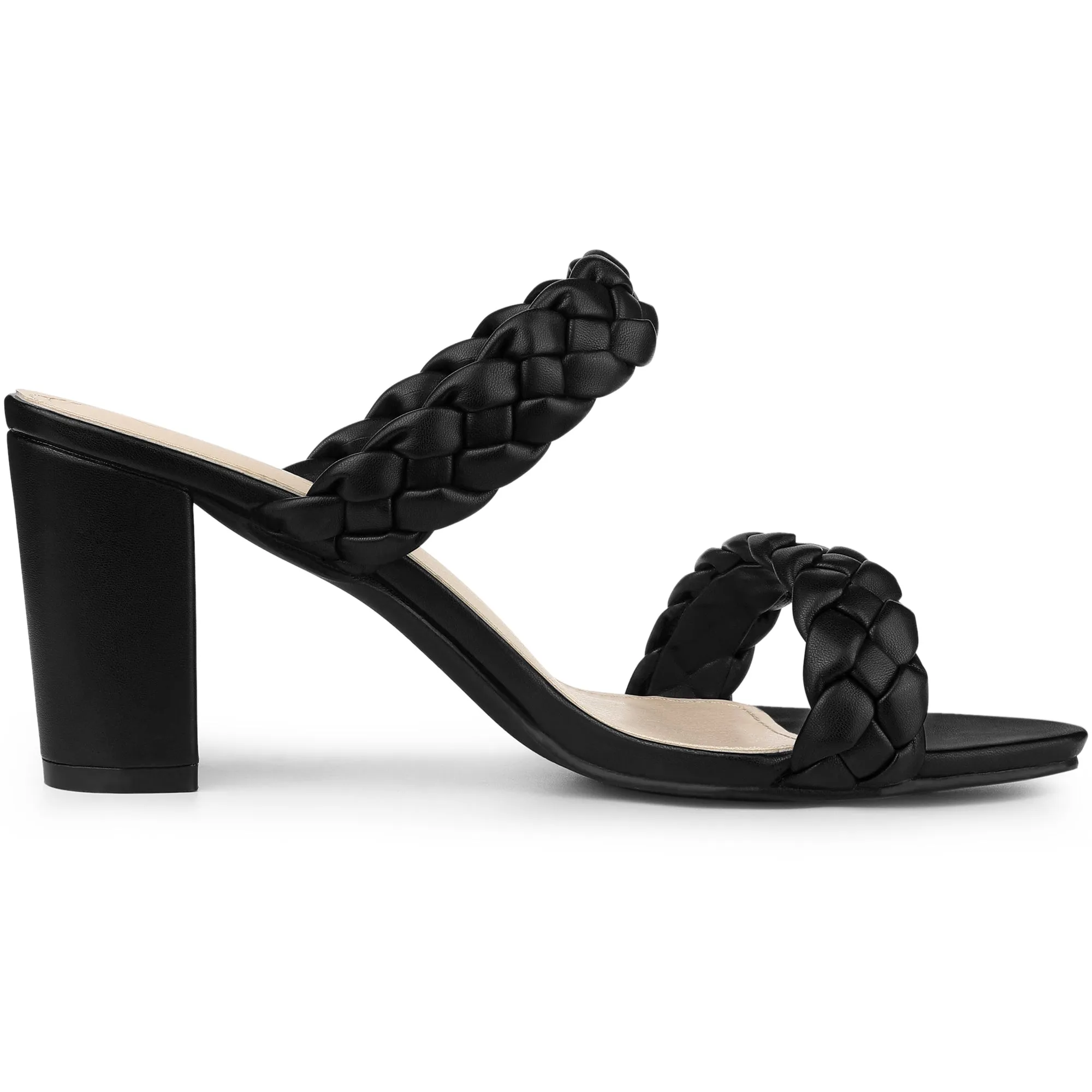 Elegant Open Toe Slip On Braided Chunky Heel Slide Sandals