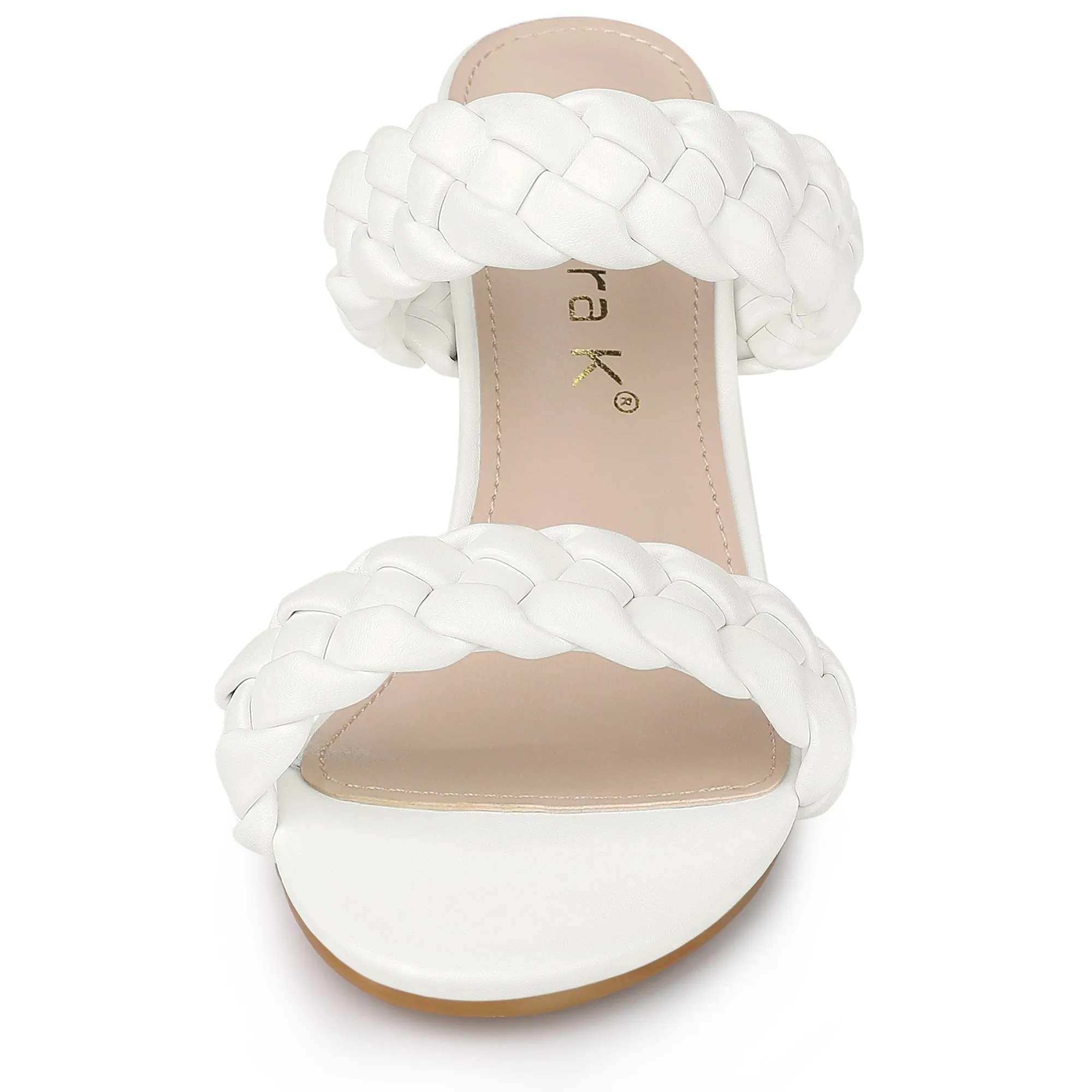 Elegant Open Toe Slip On Braided Chunky Heel Slide Sandals