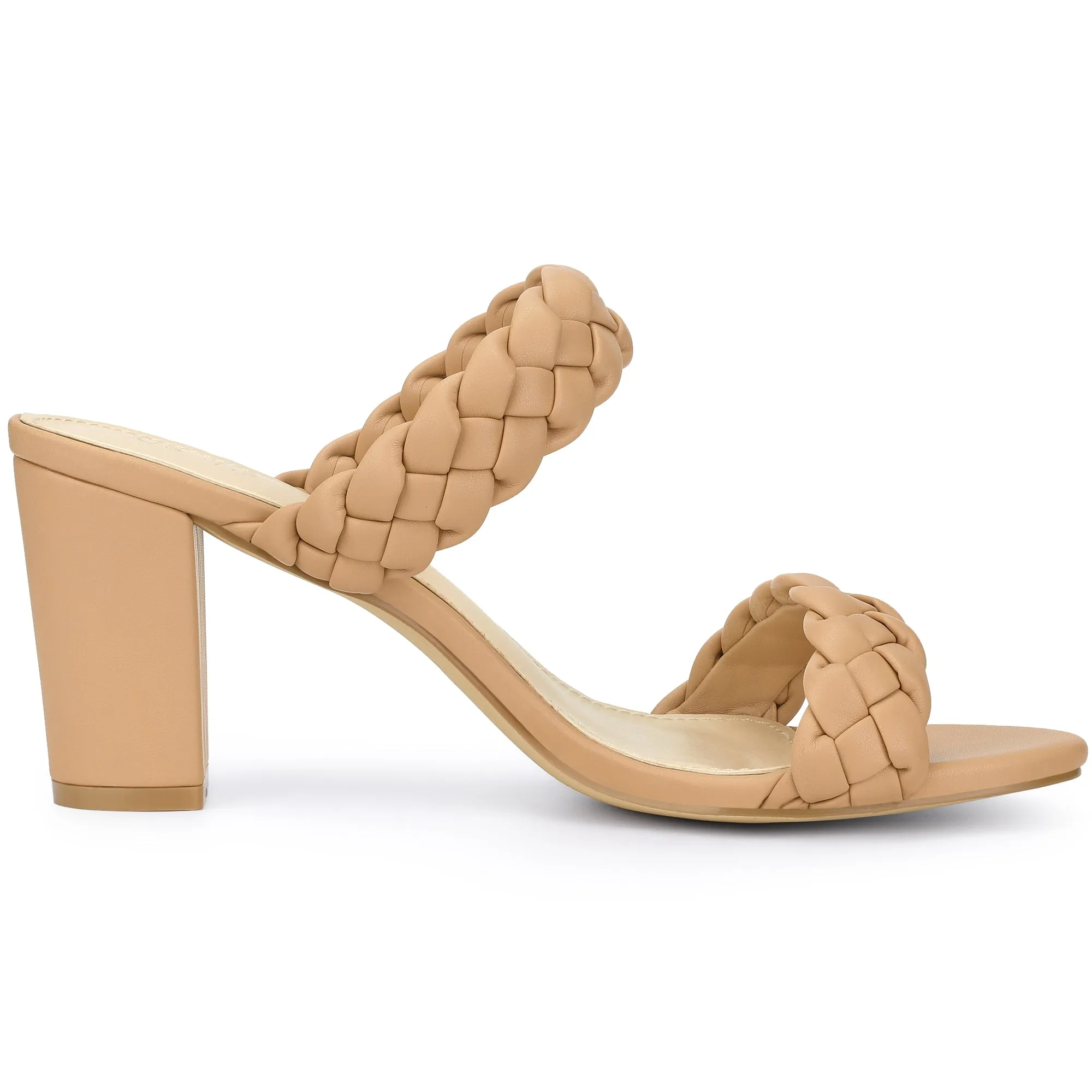 Elegant Open Toe Slip On Braided Chunky Heel Slide Sandals