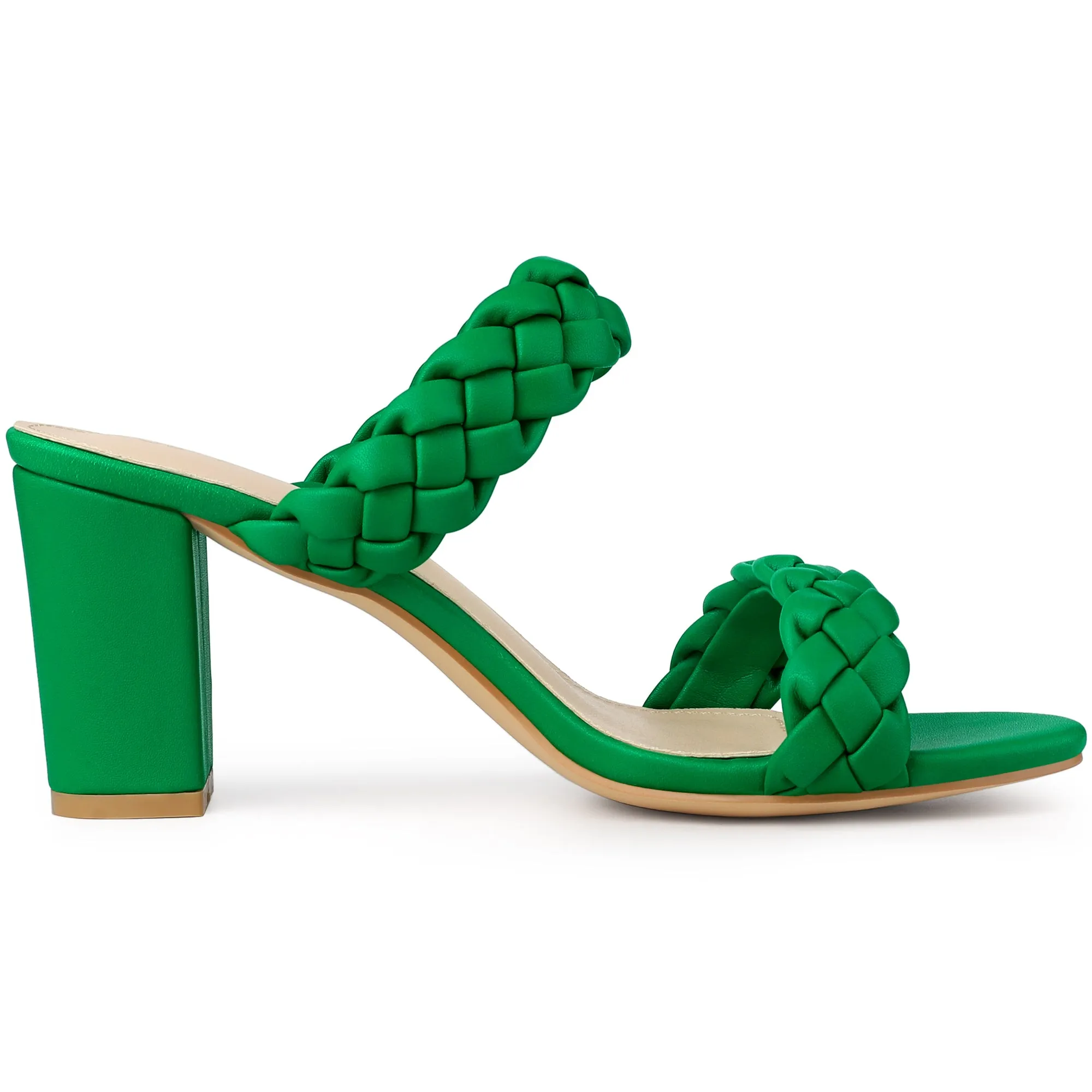 Elegant Open Toe Slip On Braided Chunky Heel Slide Sandals