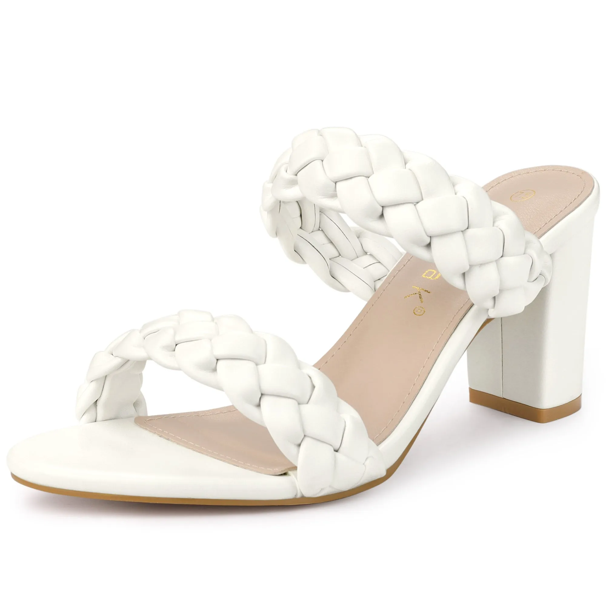 Elegant Open Toe Slip On Braided Chunky Heel Slide Sandals