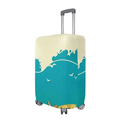 GIOVANIOR Yellow Beach Starfish Seashells Slipper Luggage Cover Suitcase Protector Carry On Covers