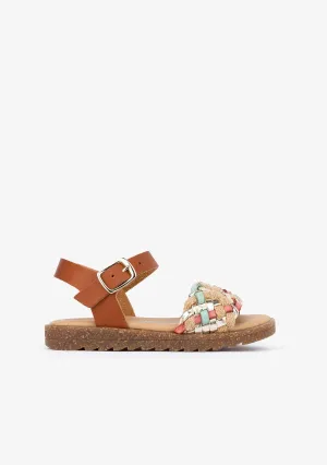 Girl's Brown Braided Sandals Leather