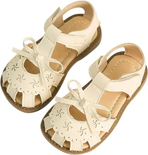 Girls Dress Shoes Bow T-Strap Soft Sole Flats Party Flower Wedding Princess Pumps for Kids Cute Beach Pool Sandals