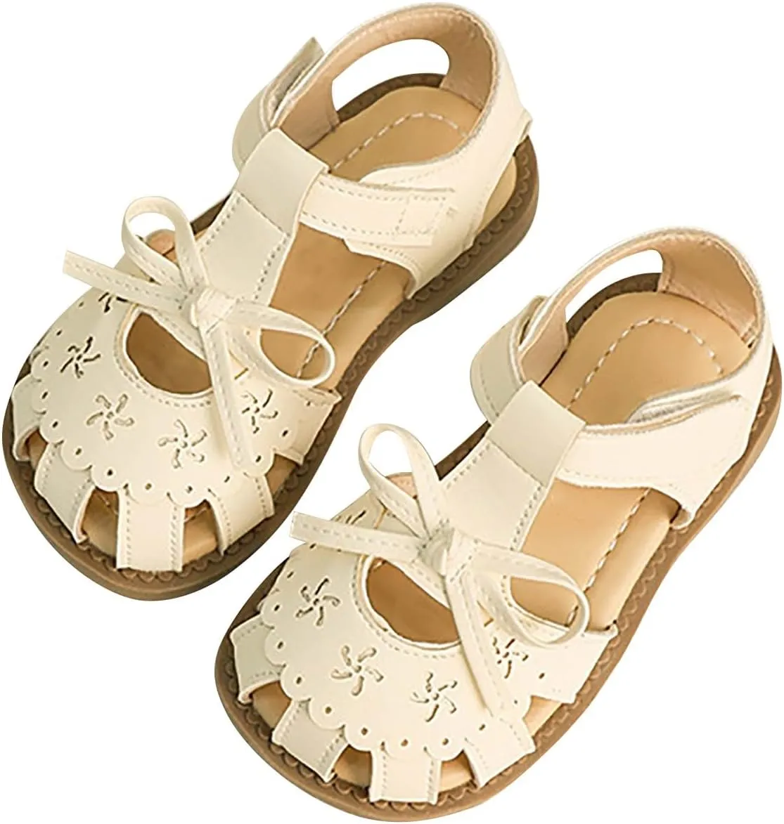 Girls Dress Shoes Bow T-Strap Soft Sole Flats Party Flower Wedding Princess Pumps for Kids Cute Beach Pool Sandals