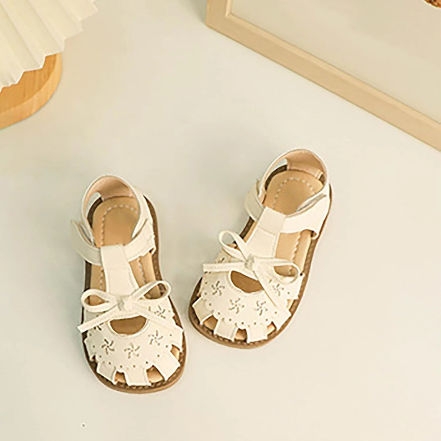Girls Dress Shoes Bow T-Strap Soft Sole Flats Party Flower Wedding Princess Pumps for Kids Cute Beach Pool Sandals
