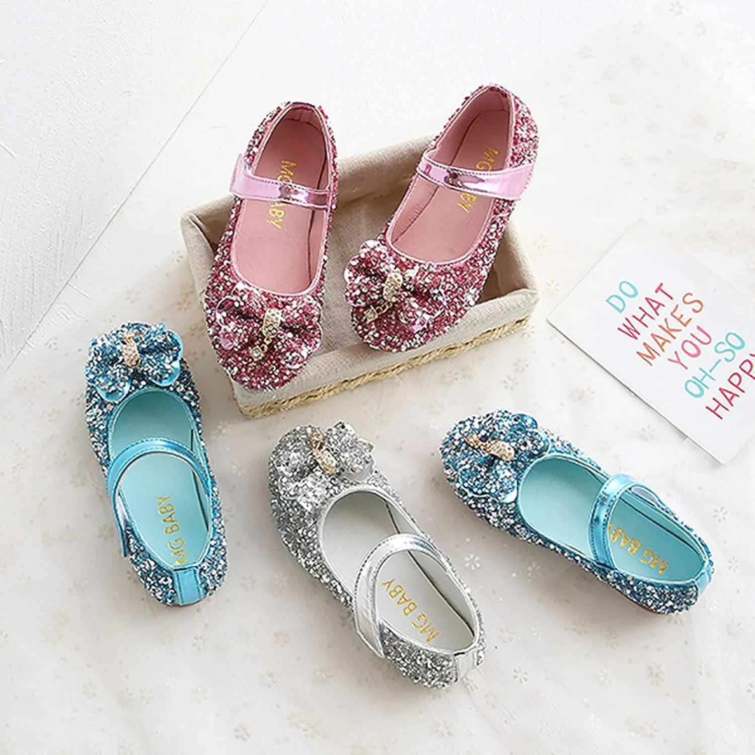 Girls Dress Shoes Glitter Mary Jane Pumps with Bow, Low Heel Party Wedding Princess Shoes for Toddler Big Kid