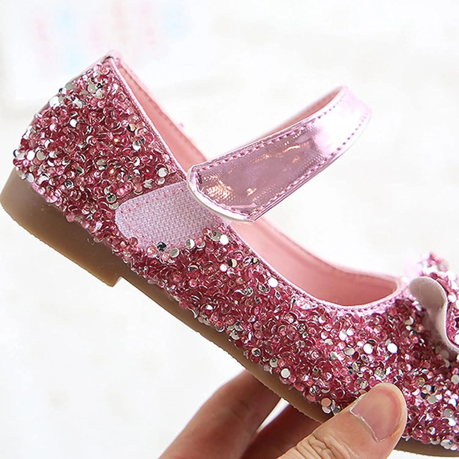 Girls Dress Shoes Glitter Mary Jane Pumps with Bow, Low Heel Party Wedding Princess Shoes for Toddler Big Kid