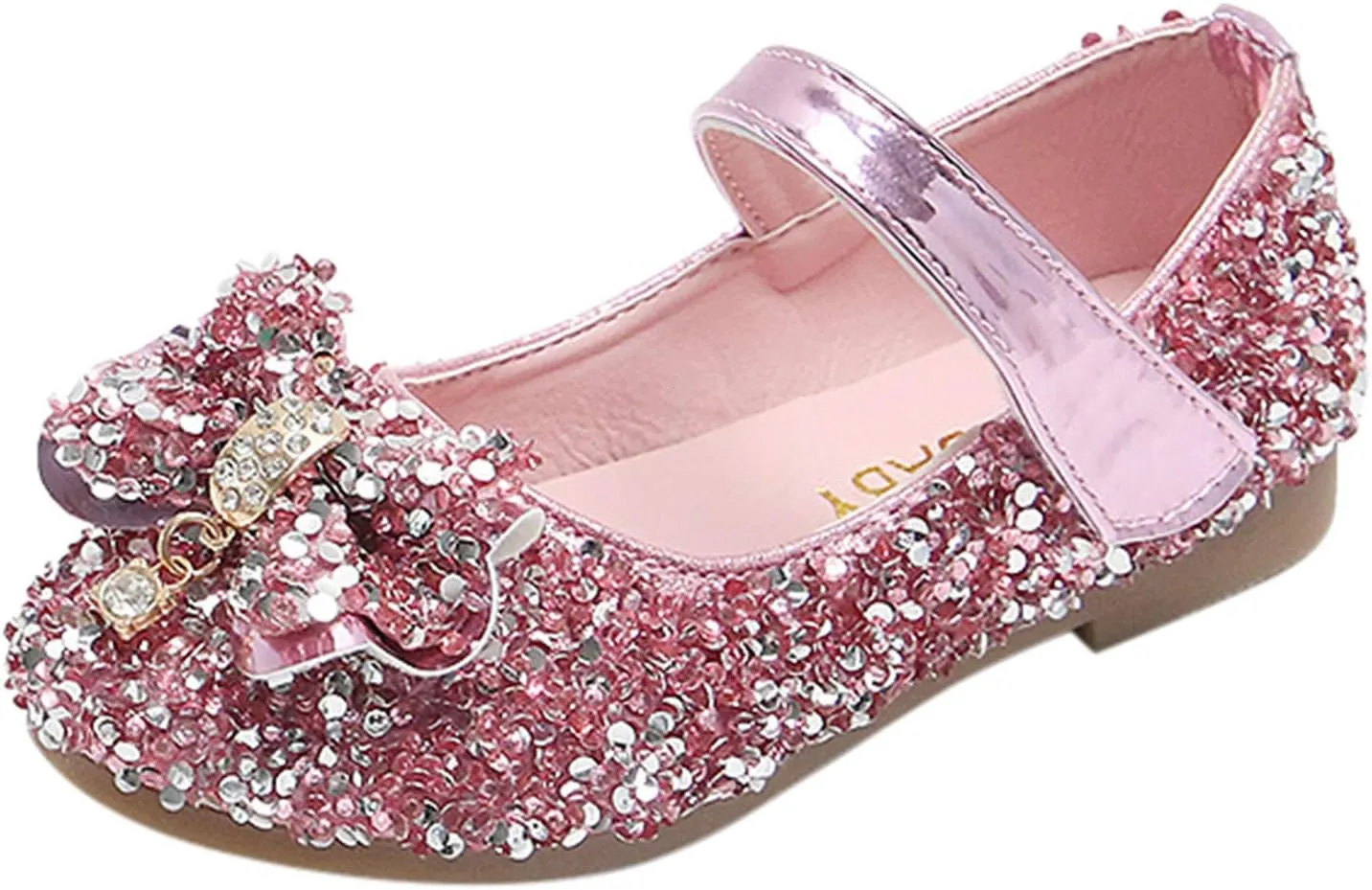 Girls Dress Shoes Glitter Mary Jane Pumps with Bow, Low Heel Party Wedding Princess Shoes for Toddler Big Kid