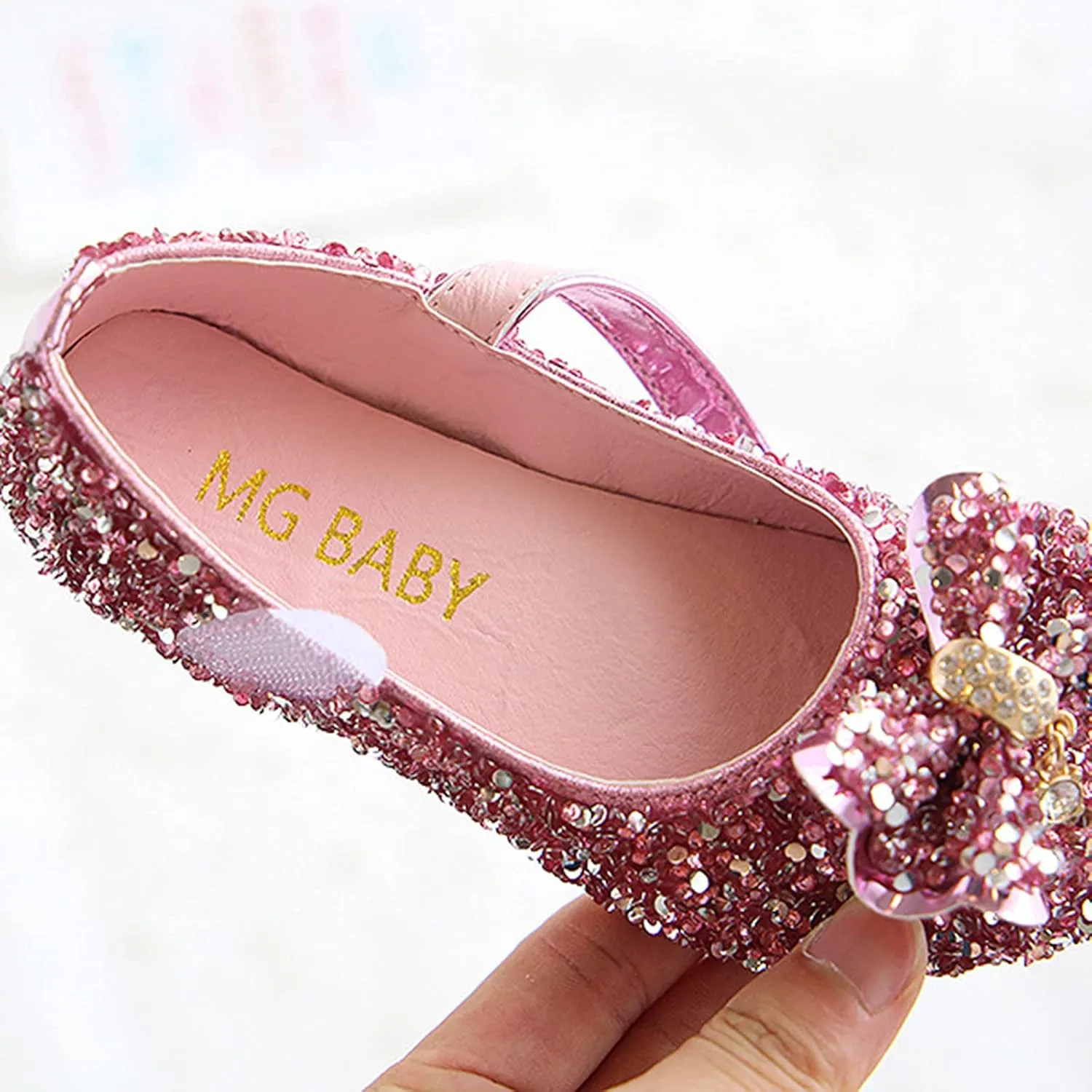 Girls Dress Shoes Glitter Mary Jane Pumps with Bow, Low Heel Party Wedding Princess Shoes for Toddler Big Kid