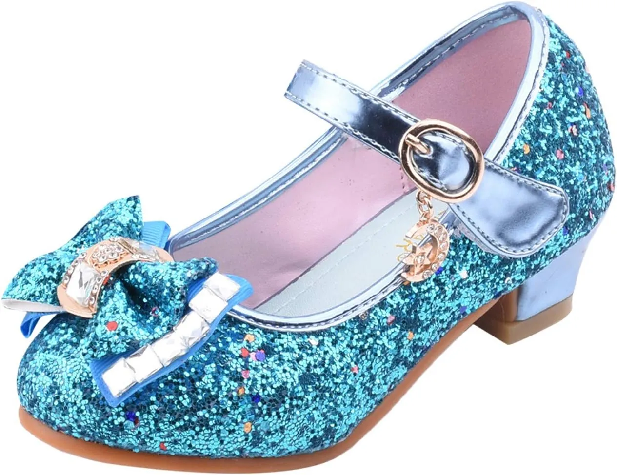 Girls Dress Shoes Glitter Princess Shoe Flower Mary Jane Low Heels Party Birthday Prom Footwear for Toddler Kids