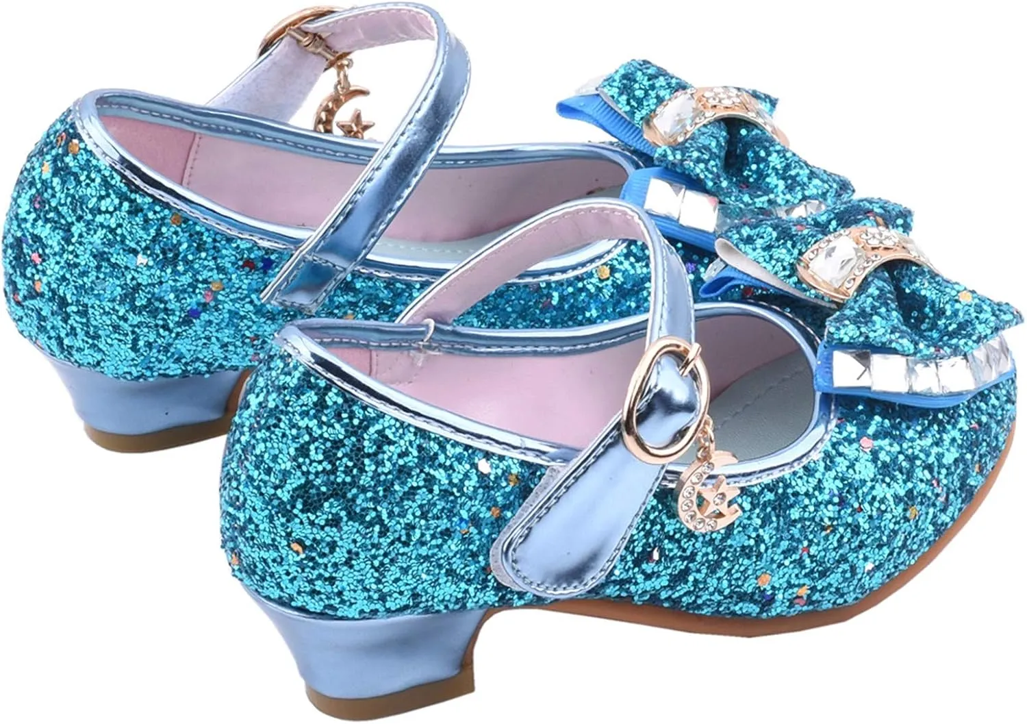 Girls Dress Shoes Glitter Princess Shoe Flower Mary Jane Low Heels Party Birthday Prom Footwear for Toddler Kids