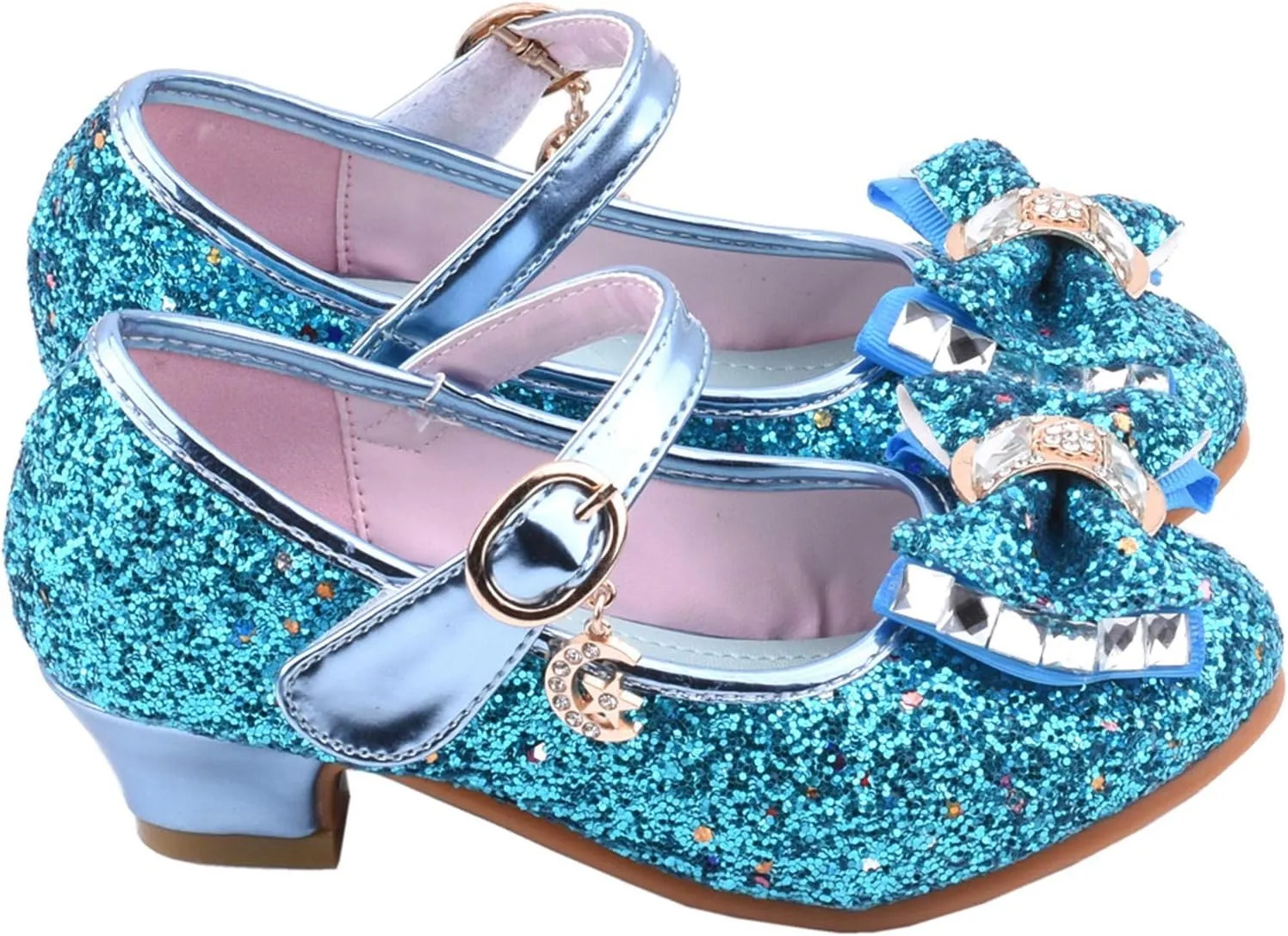 Girls Dress Shoes Glitter Princess Shoe Flower Mary Jane Low Heels Party Birthday Prom Footwear for Toddler Kids
