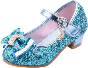 Girls Dress Shoes Glitter Princess Shoe Flower Mary Jane Low Heels Party Birthday Prom Footwear for Toddler Kids