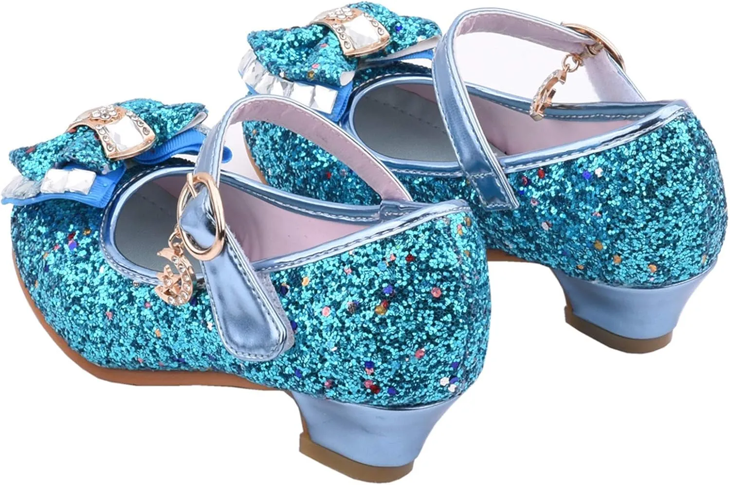 Girls Dress Shoes Glitter Princess Shoe Flower Mary Jane Low Heels Party Birthday Prom Footwear for Toddler Kids