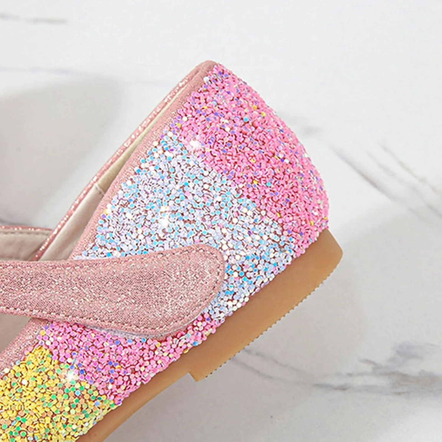 Girls Dress Shoes Glitter Wedding Prom Mary Jane Sparkly Ballet Flats for Kids Bow Princess Shoes for Dress-Up Party