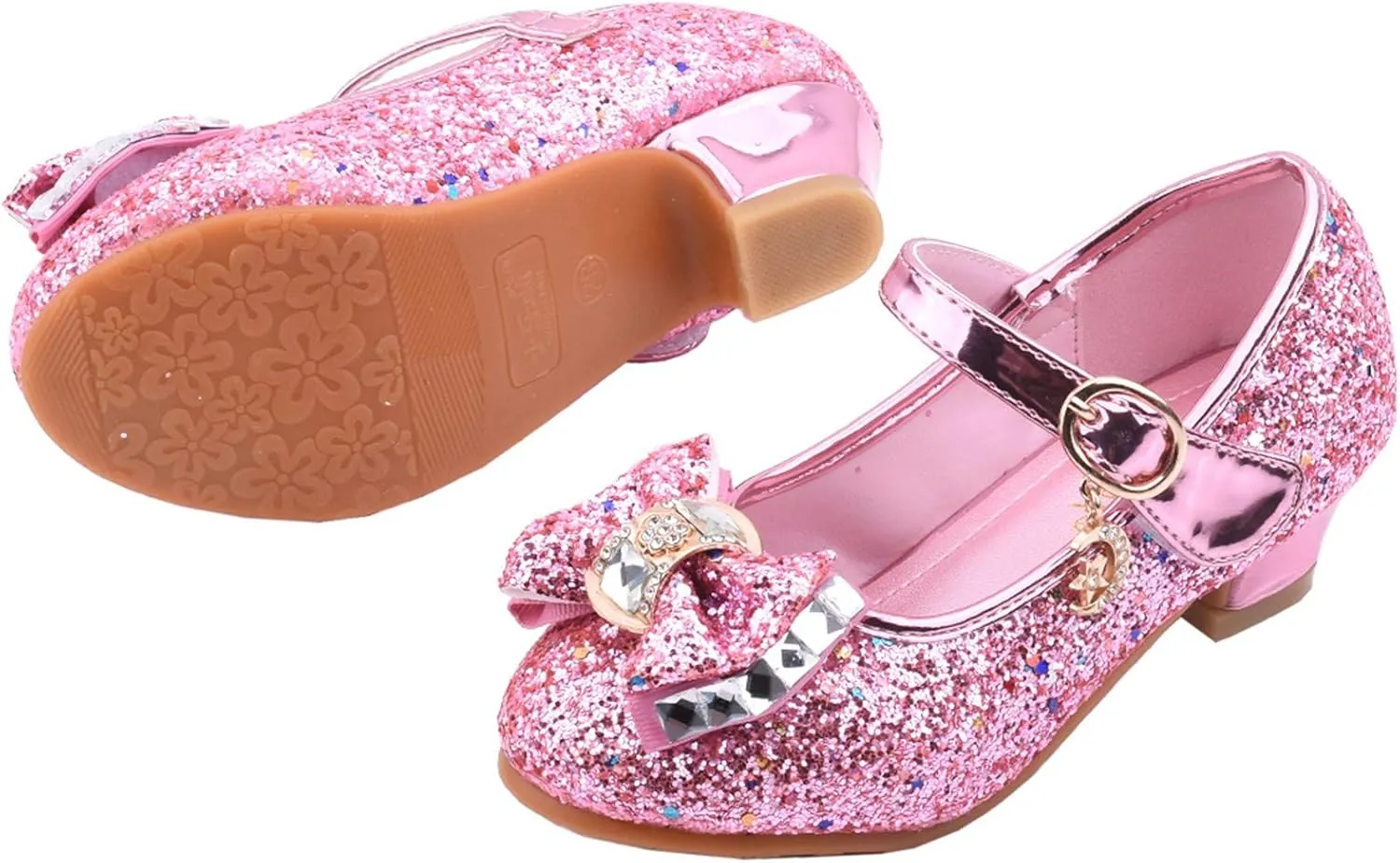 Girls Dress Shoes Low Heel Princess Flats Mary Jane Flower Wedding Party Glitter Shoes for Footwear for Toddler