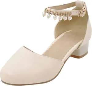 Girls Dress Shoes Mary Jane Shoes for Girls with Low Heel, Princess Flower Ballet Flats for Wedding School Party