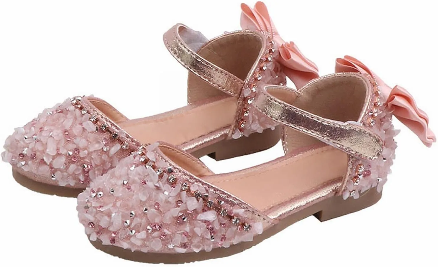 Girls Dress Shoes Mary Jane Wedding Flower Bridesmaids Heels Glitter Rhinestone Bow Princess Shoes for Kids Party