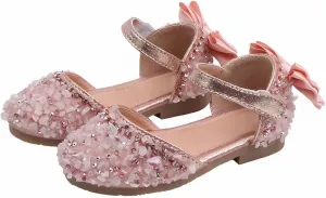 Girls Dress Shoes Mary Jane Wedding Flower Bridesmaids Heels Glitter Rhinestone Bow Princess Shoes for Kids Party