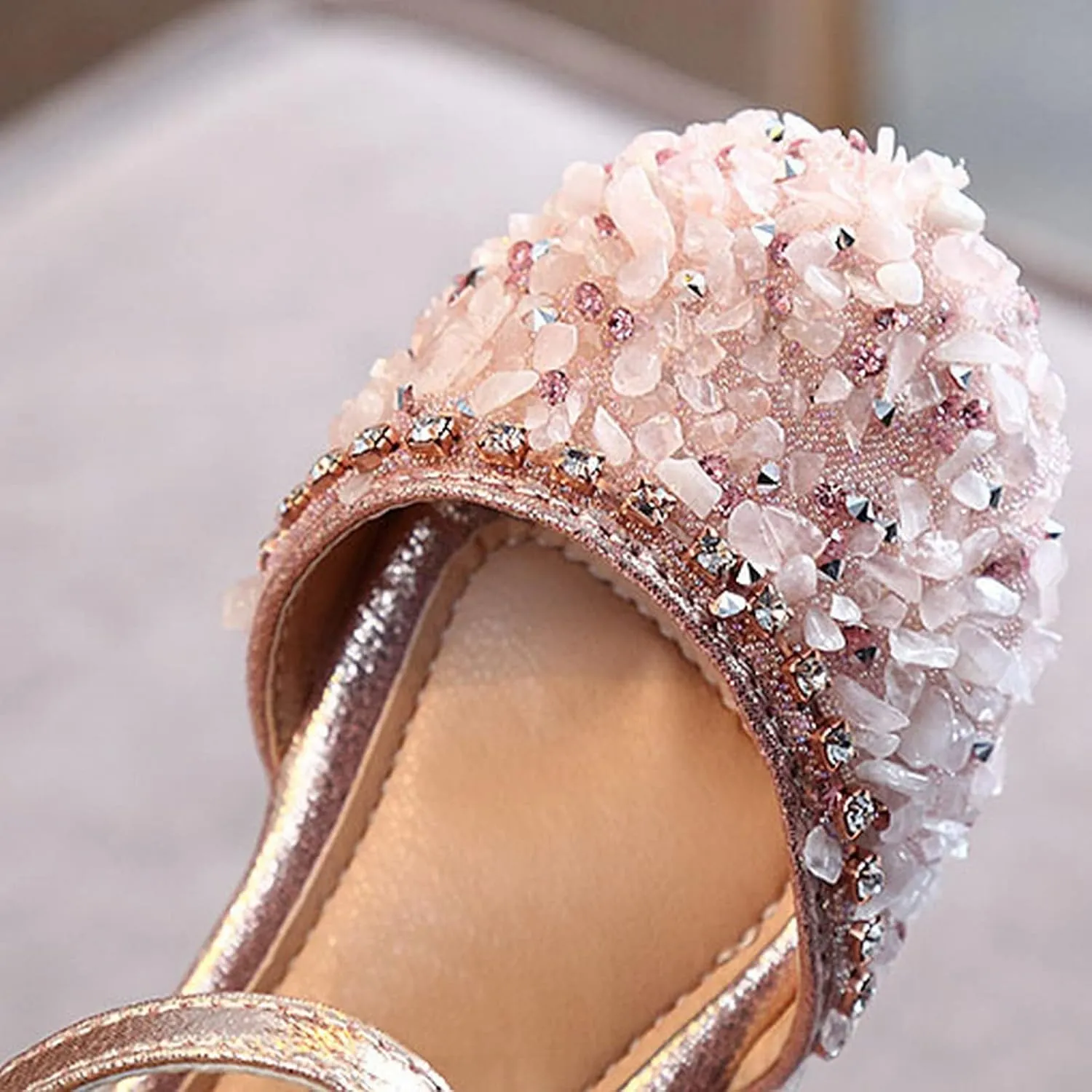 Girls Dress Shoes Mary Jane Wedding Flower Bridesmaids Heels Glitter Rhinestone Bow Princess Shoes for Kids Party