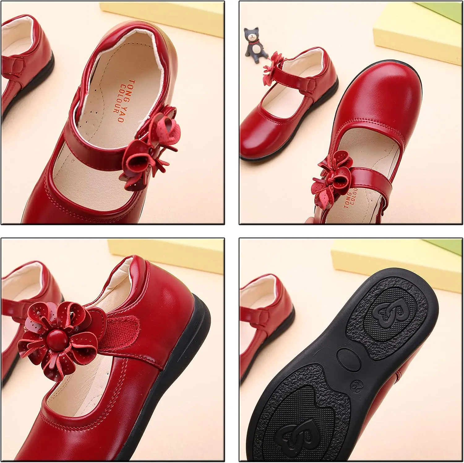 Girls Dress Shoes Princess Shoes for Toddler Little Girl Mary Jane Low Heels Glitter Flower Party Birthday Footwear