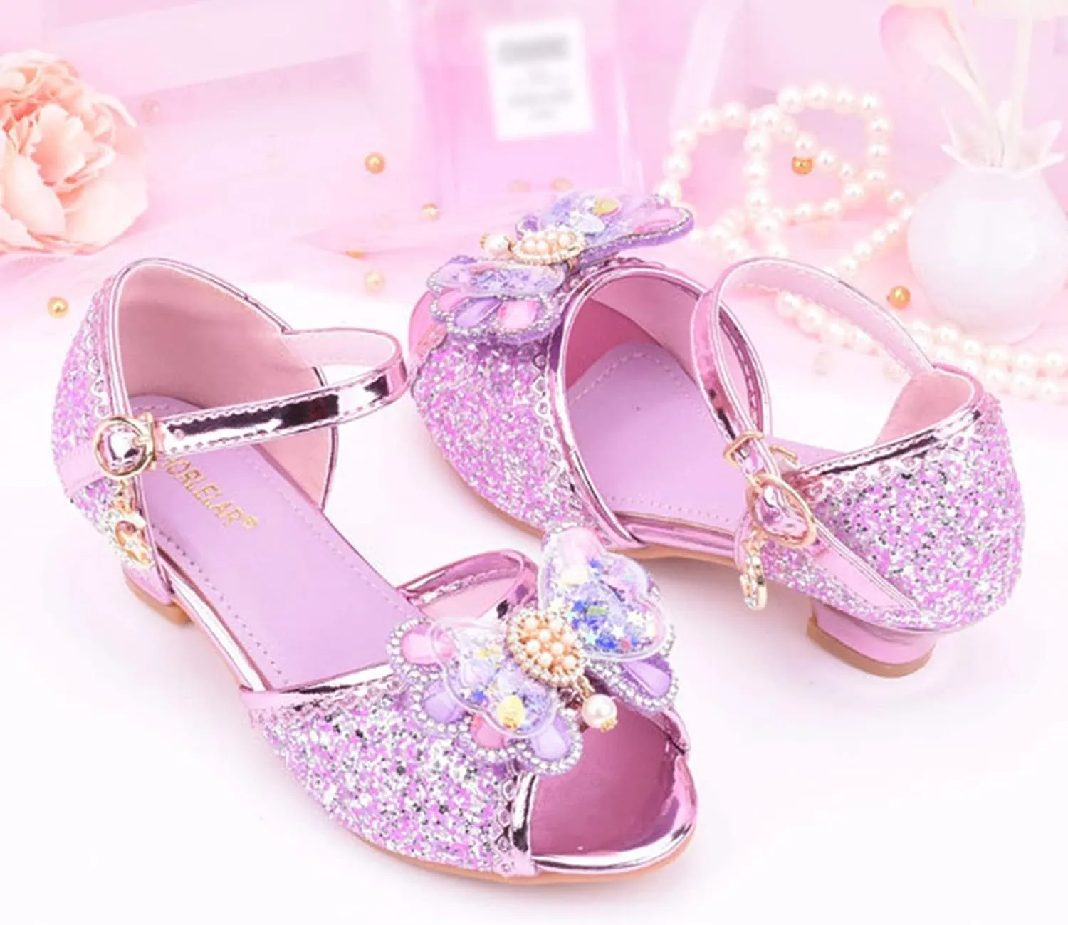 Girls Dress Shoes Princess Shoes for Toddler Little Girl Mary Jane Low Heels Glitter Flower Party Wedding Footwear