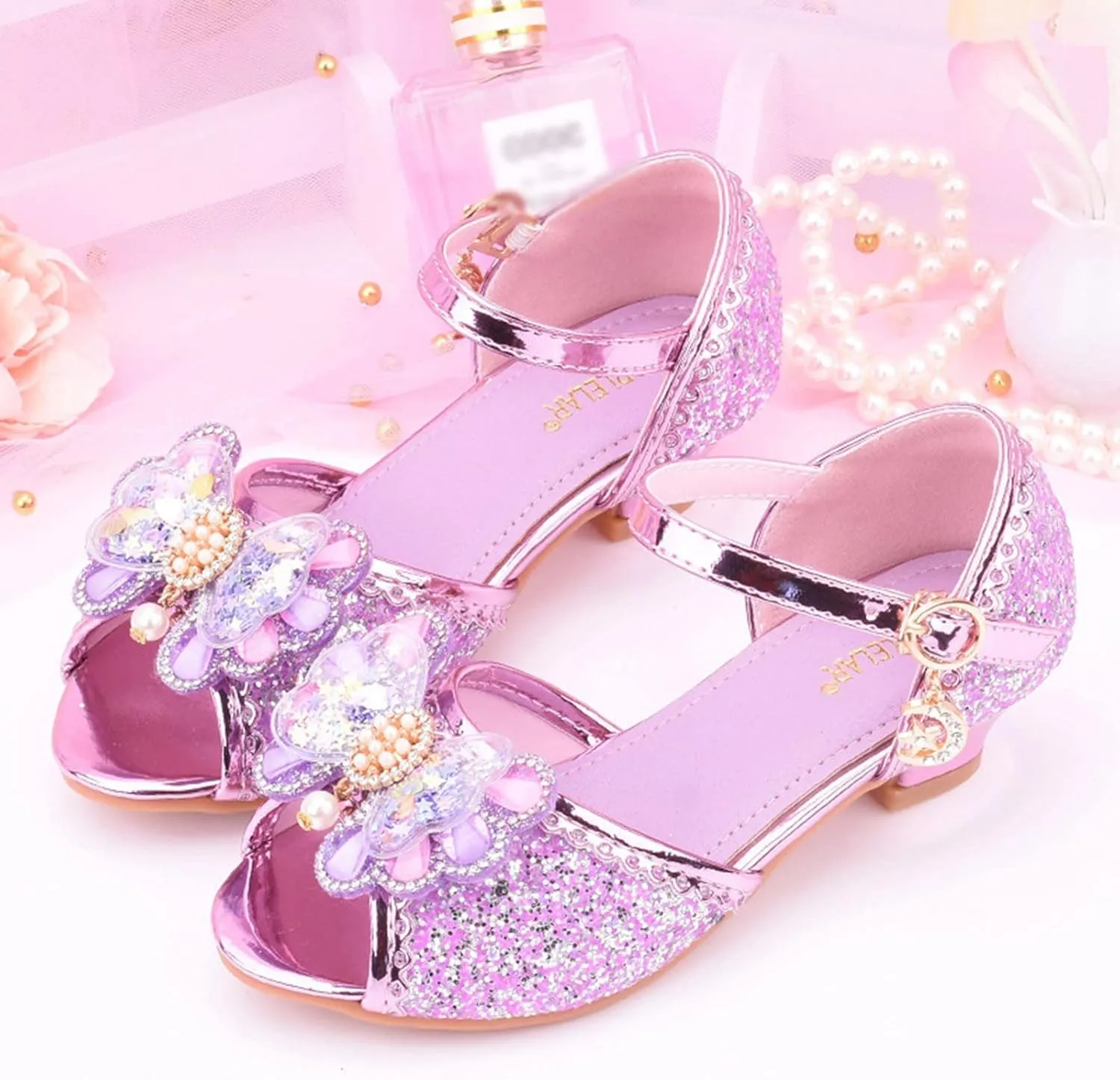 Girls Dress Shoes Princess Shoes for Toddler Little Girl Mary Jane Low Heels Glitter Flower Party Wedding Footwear