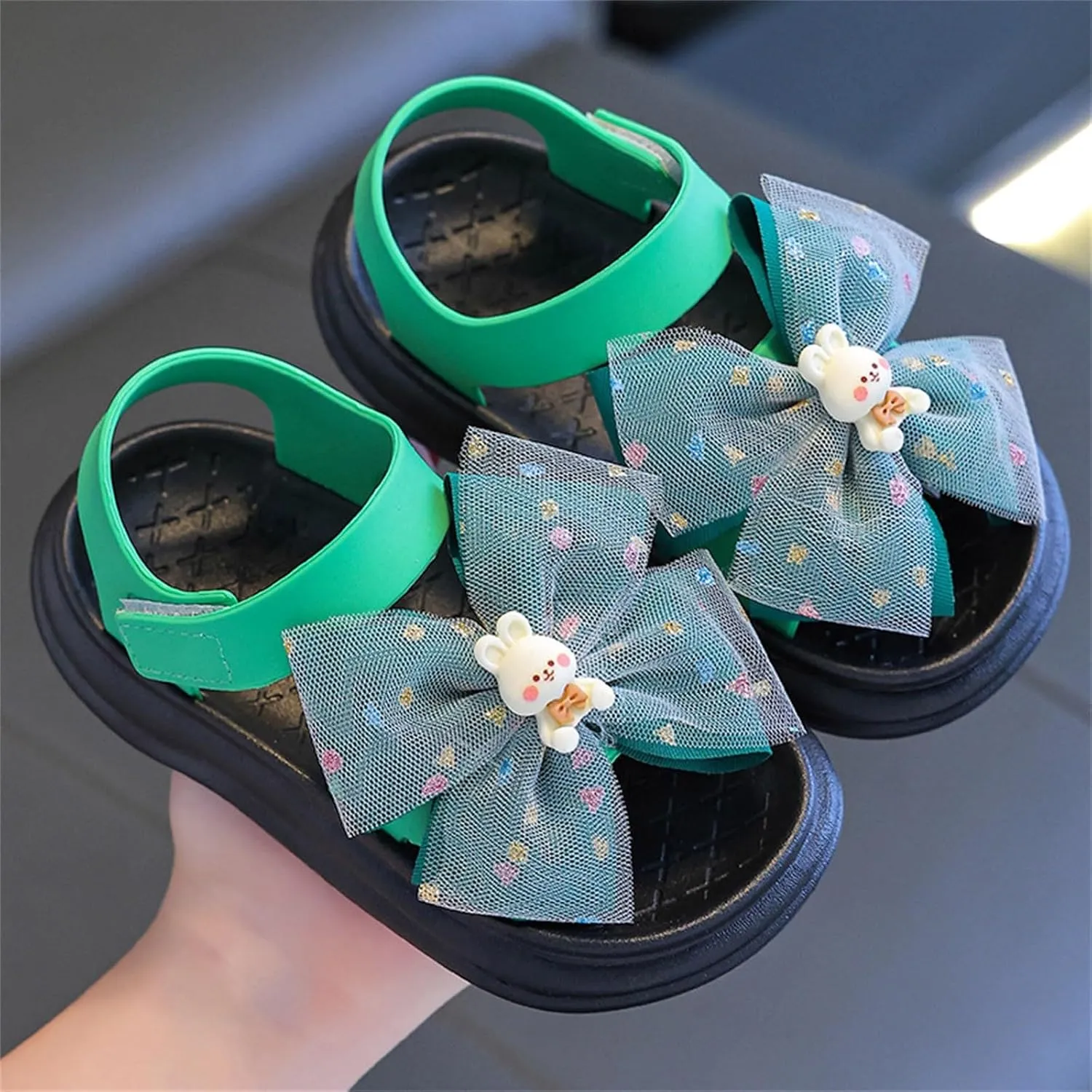 Girls Sandals Cute Lace Bowknot Open Toe Adjustable Strapped Sandals with Hook and Loop for Kids Summer Shoes Soft