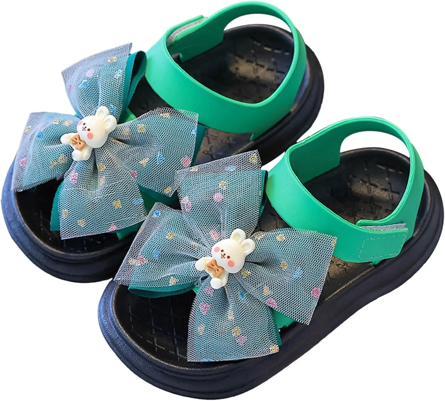Girls Sandals Cute Lace Bowknot Open Toe Adjustable Strapped Sandals with Hook and Loop for Kids Summer Shoes Soft