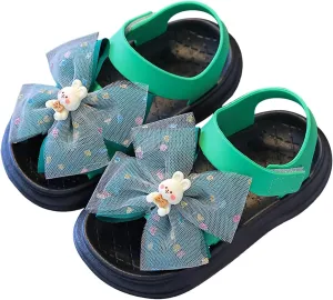 Girls Sandals Cute Lace Bowknot Open Toe Adjustable Strapped Sandals with Hook and Loop for Kids Summer Shoes Soft