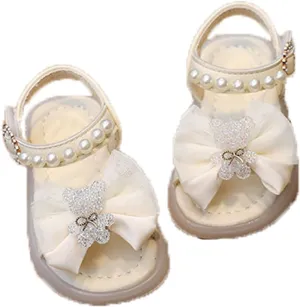Girls Sandals Lightweight Open Toe Dress Shoes Soft Sole Summer Flat Sandals with Pearl Kids Princess Wedding Party