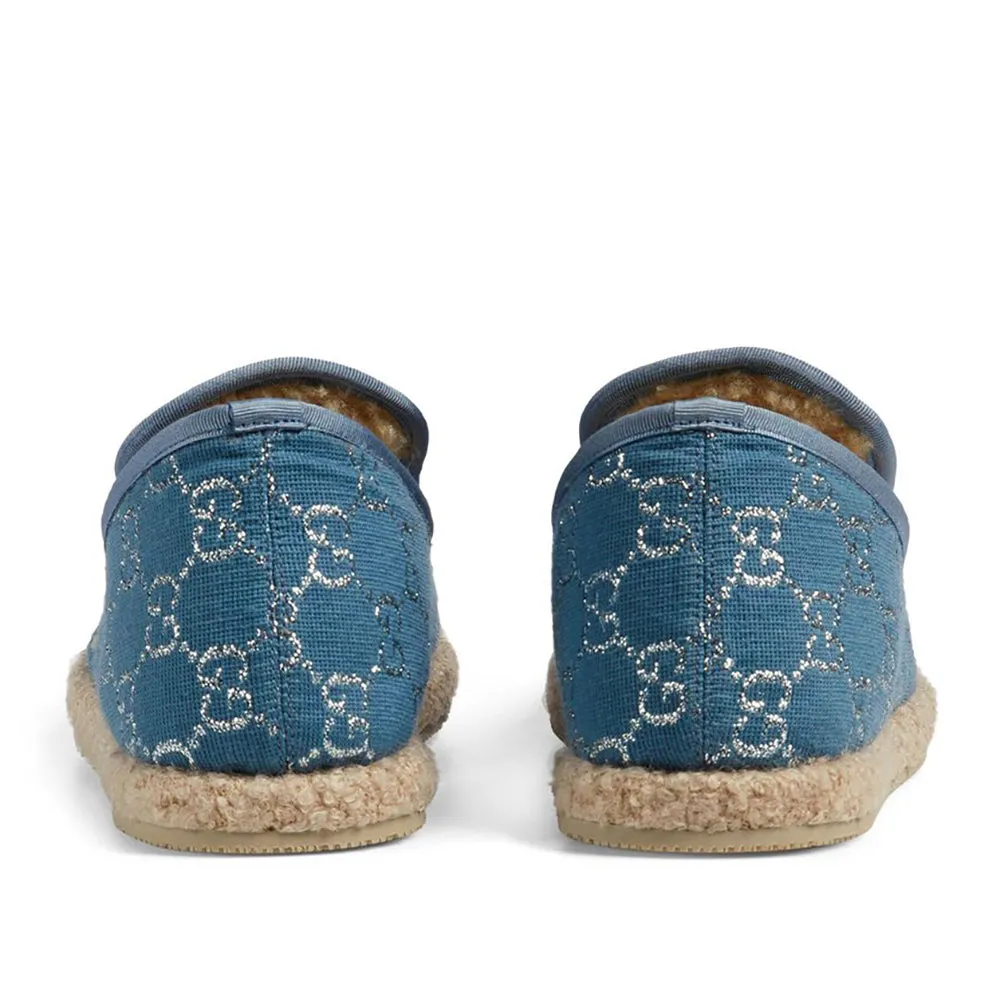 Gucci Women's Merino Wool GG Horsebit Mocassins Light Blue