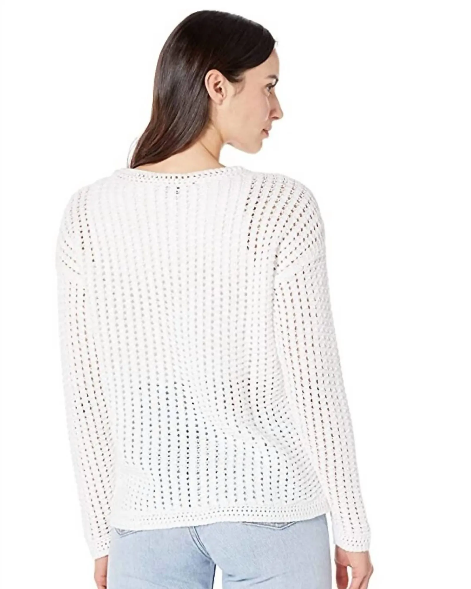 Harper Crochet Sweater in White | White