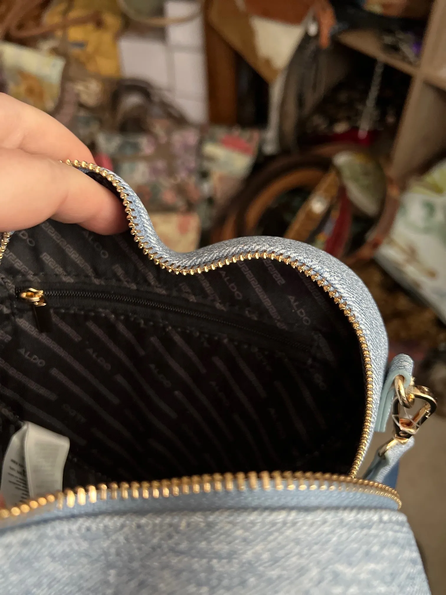 Heart Shaped Denim Handbag with adjustable strap