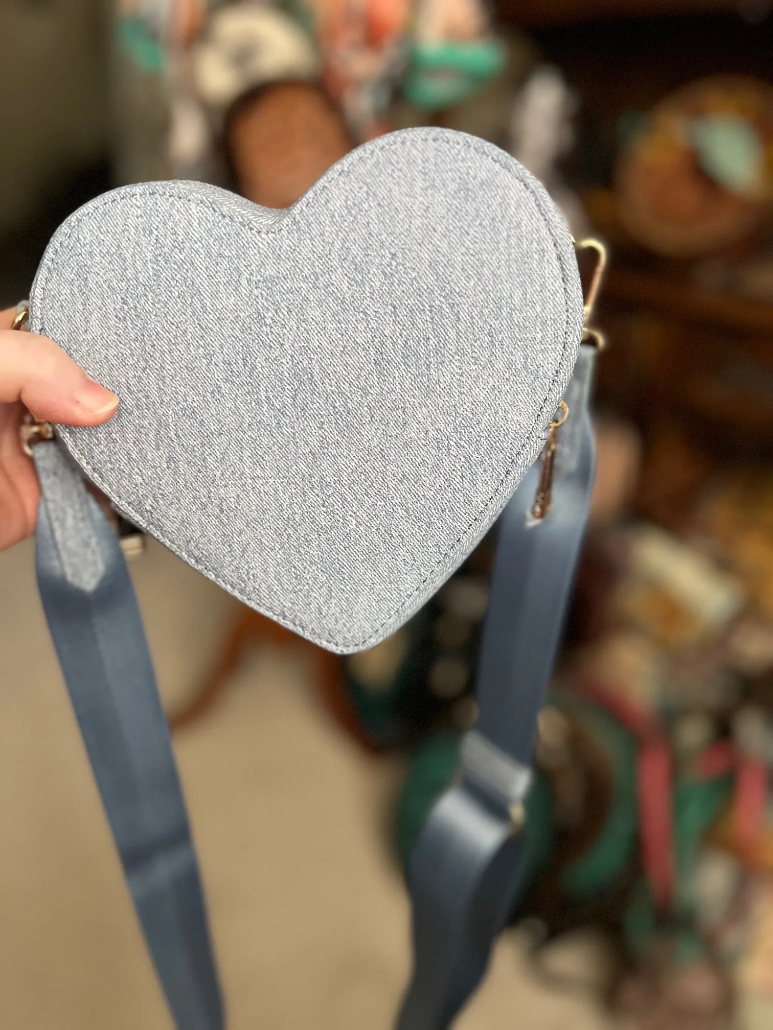 Heart Shaped Denim Handbag with adjustable strap