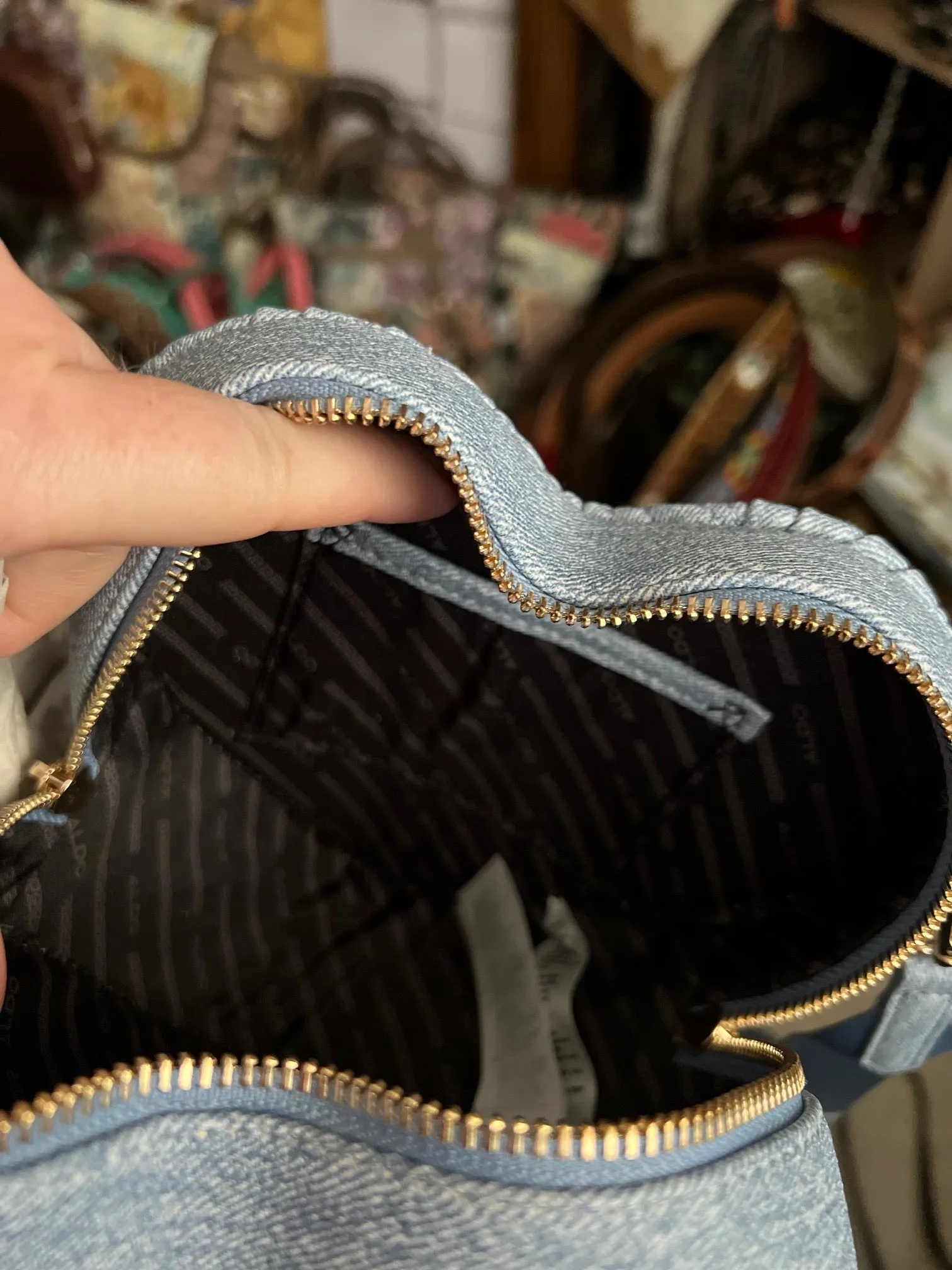 Heart Shaped Denim Handbag with adjustable strap