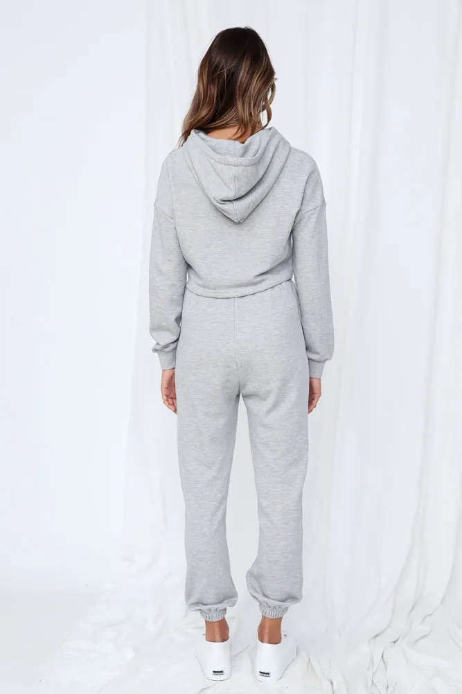 HELLO MOLLY Hit The Snooze Button Crop Hoodie Grey