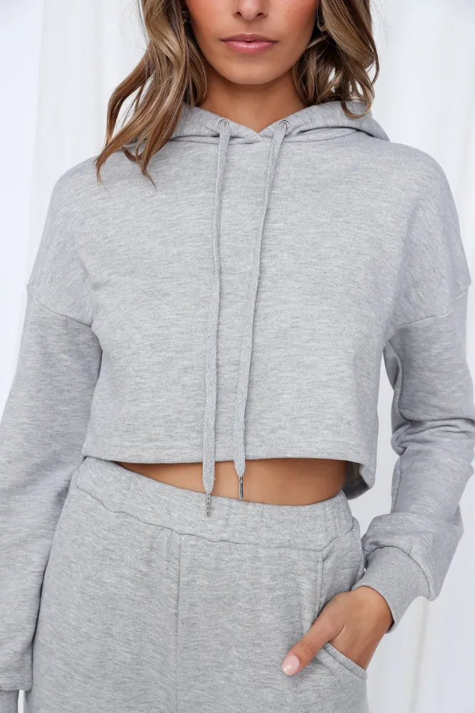 HELLO MOLLY Hit The Snooze Button Crop Hoodie Grey