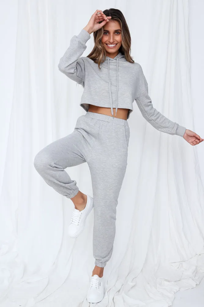 HELLO MOLLY Hit The Snooze Button Crop Hoodie Grey