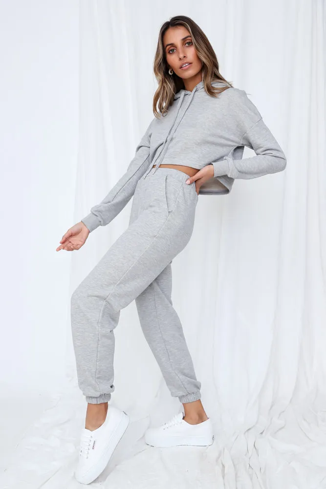 HELLO MOLLY Hit The Snooze Button Crop Hoodie Grey