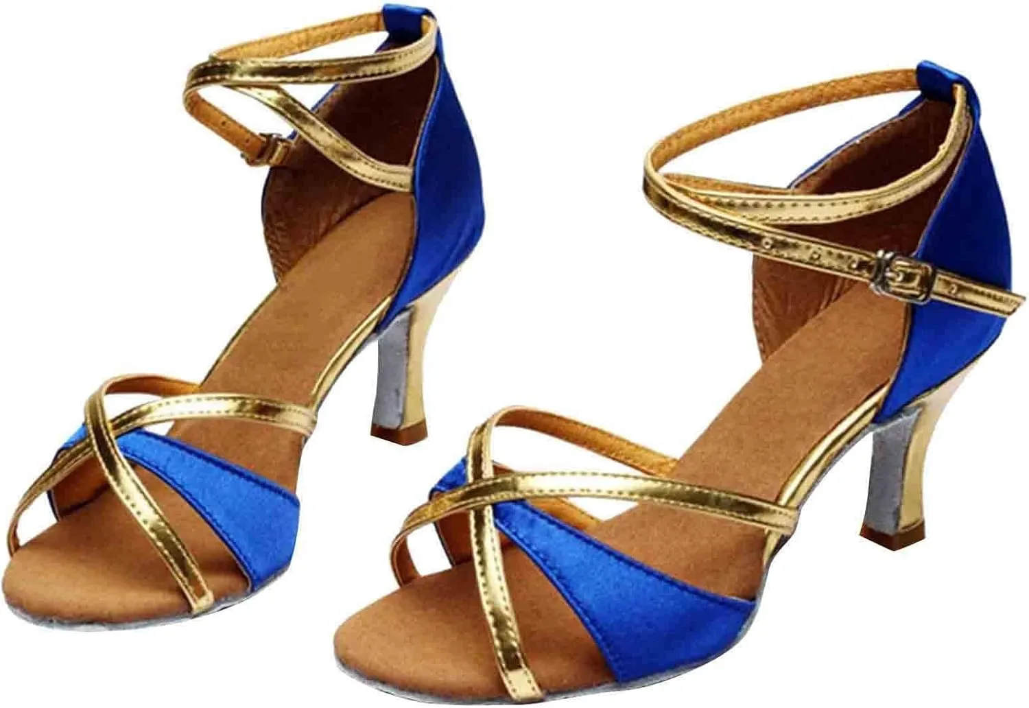 High Heels for Women Latin Dance Shoes Open Toe Heels with Ankle Strap Satin Ballroom Practice Performance Shoes