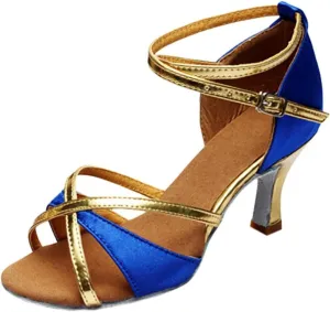 High Heels for Women Latin Dance Shoes Open Toe Heels with Ankle Strap Satin Ballroom Practice Performance Shoes