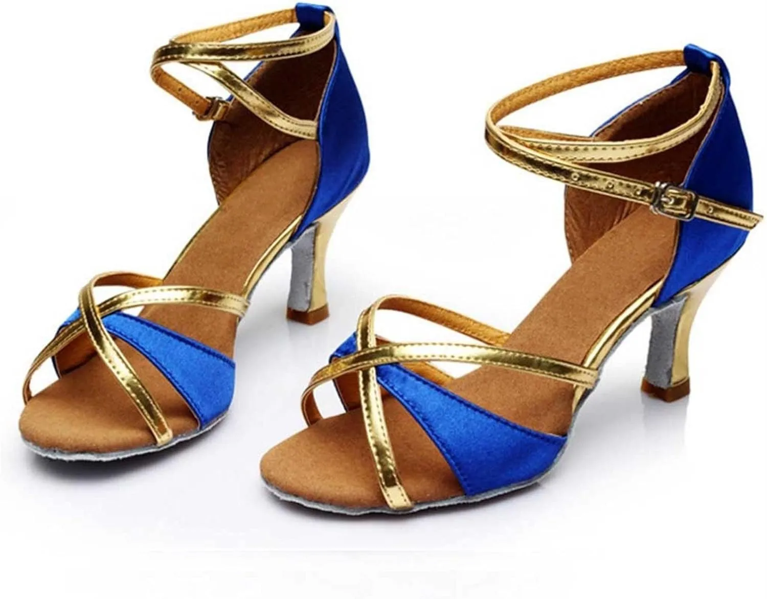 High Heels for Women Latin Dance Shoes Open Toe Heels with Ankle Strap Satin Ballroom Practice Performance Shoes